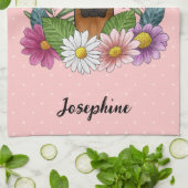 ローデシアンのリッジバック犬カラフルの野生の花ピンク キッチンタオル (折り畳み)