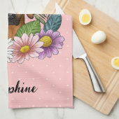 ローデシアンのリッジバック犬カラフルの野生の花ピンク キッチンタオル (四つ折り)