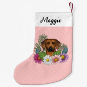 ローデシアンのリッジバック犬カラフルの野生の花ピンク スモールクリスマスストッキング (裏面)