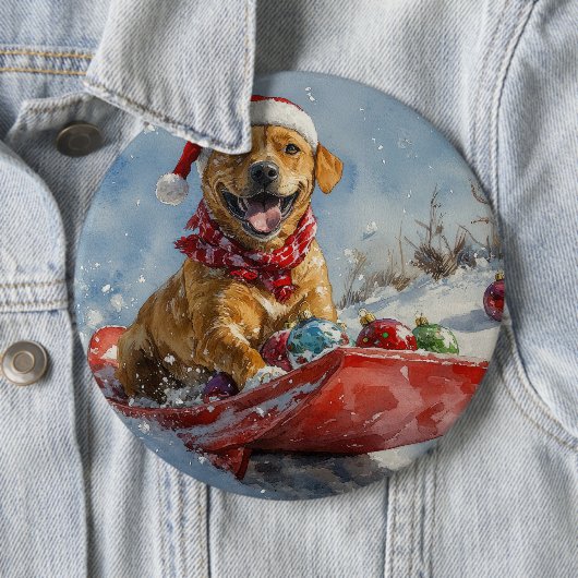 ローデシアン・リッジバックのそりクリスマス 缶バッジ (インサイチュ)