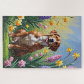 ローデシアン・リッジバックの犬 春の花の絵画 ジグソーパズル (横)