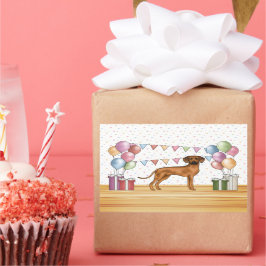 ローデシアン・リッジバックキュートカラフルパステル誕生日 長方形シール