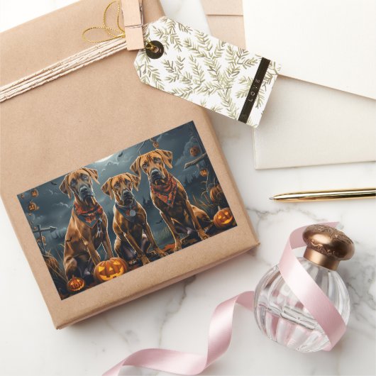 ローデシアン・リッジバックハロウィン不気味 長方形シール (ギフト)