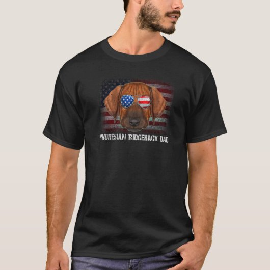 ローデシアン・リッジバックパパアメリカンドッグ米国国旗4日 Tシャツ (正面)