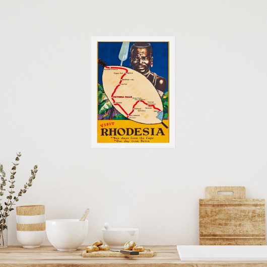 ローデシア伝統的、シールド上の地図を持つ戦士 ポスター (キッチン)