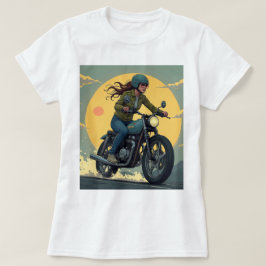ロードを疾走するレディースバイカー Tシャツ