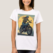 ロードを疾走するレディースバイカー Tシャツ (正面)