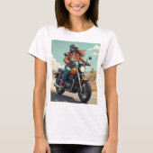 ロードを走るレディーバイカー Tシャツ (正面)