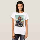 ロードを走るレディーバイカー Tシャツ (正面フル)