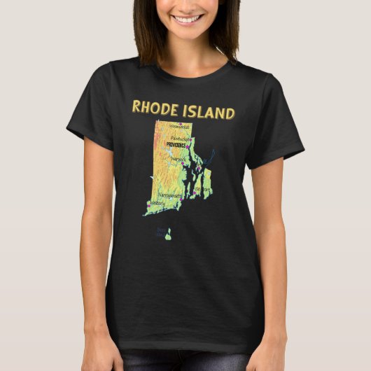 ロードアイランドの標高マップ州専攻の都市R Tシャツ (正面)