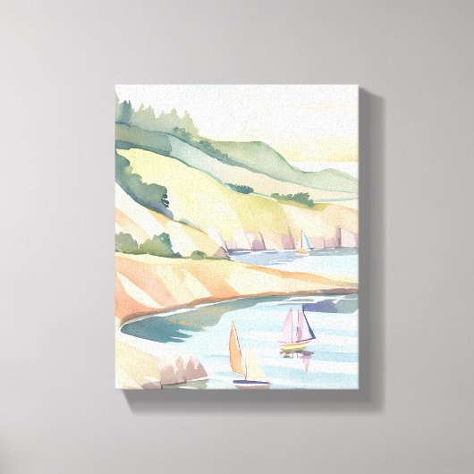 ロードアイランドの海 水彩画 サイリングショア キャンバスプリント (正面)