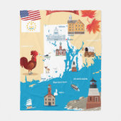 ロードアイランドの漫画の地図 フリースブランケット (正面)