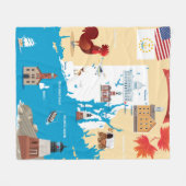 ロードアイランドの漫画の地図 フリースブランケット (正面(横))