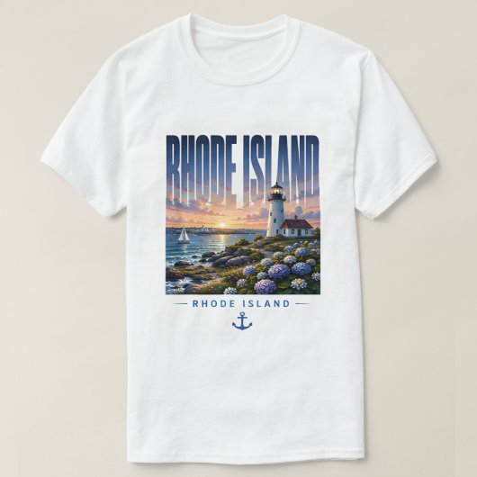 ロードアイランドの灯台 海岸のオアシス Tシャツ (デザイン正面)