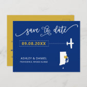 ロードアイランドウェディング日付マップはがきを保存 ポストカード (正面/裏面)