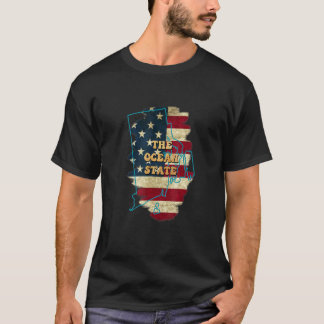 ロードアイランドリ米国国旗のモットー Tシャツ
