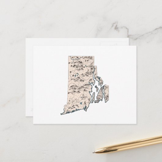 ロードアイランドヴィンテージ写真マップリトルロディ ポストカード (正面/裏面インサイチュ)