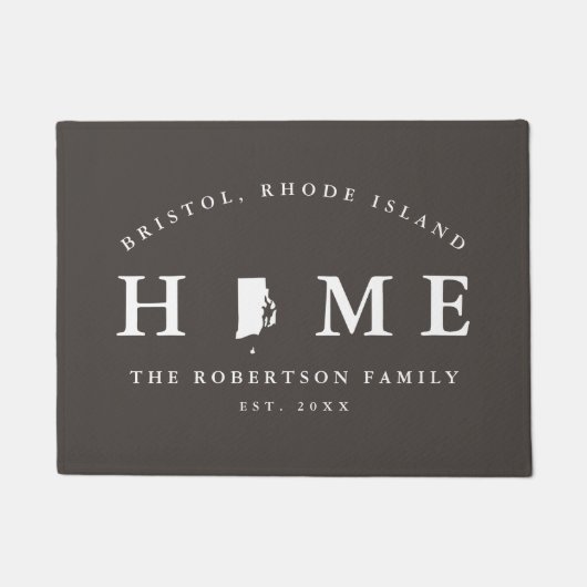 ロードアイランド州のグレーとホワイトの地図 ドアマット (正面)