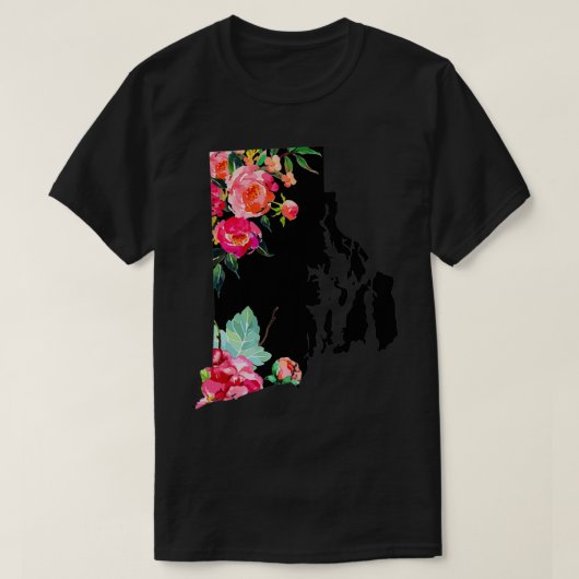 ロードアイランド州マッププライド愛国的フローラヴィント Tシャツ (デザイン正面)
