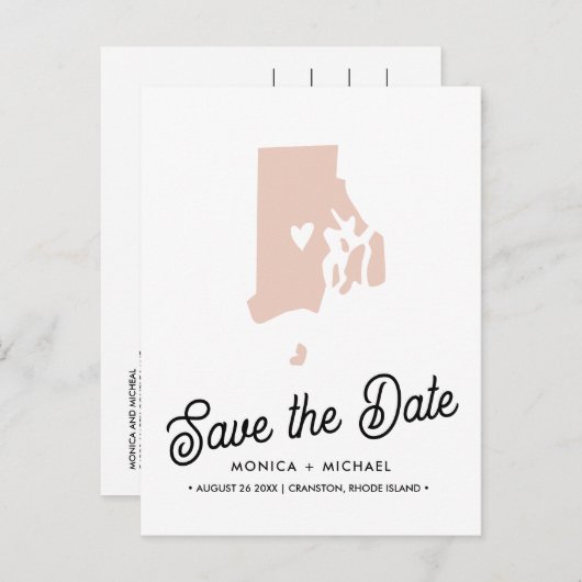 ロードアイランド州宛先ウェディング任意の色 案内ポストカード (正面/裏面)
