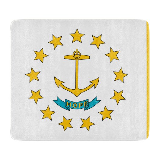 ロードアイランド州旗を持つ小さなガラスの切断ボード カッティングボード (正面)