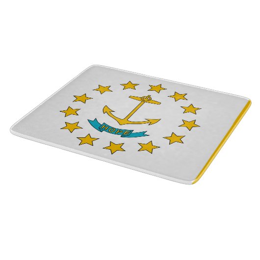 ロードアイランド州旗を持つ小さなガラスの切断ボード カッティングボード (角)