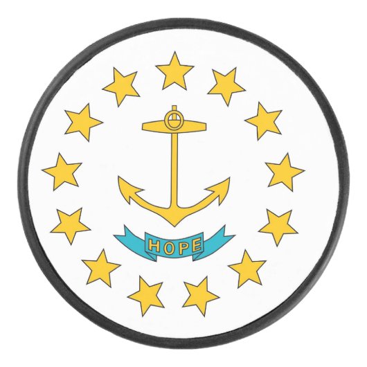 ロードアイランド州旗を持つ愛国的なホッケーパック アイスホッケーパック (正面)