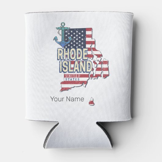 ロードアイランド統一された州レトロ州マップヴィンテージ 缶クーラー (正面)