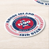 ロードアイランド赤白青タイポグラフィ ラウンドペーパーコースター (アングル)