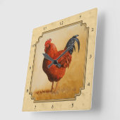 ロードアイランド赤鶏黄色背景 スクエア壁時計 (傾斜)