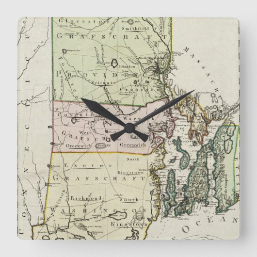 ロードアイランド(1797年)のヴィンテージの地図 スクエア壁時計 (正面)
