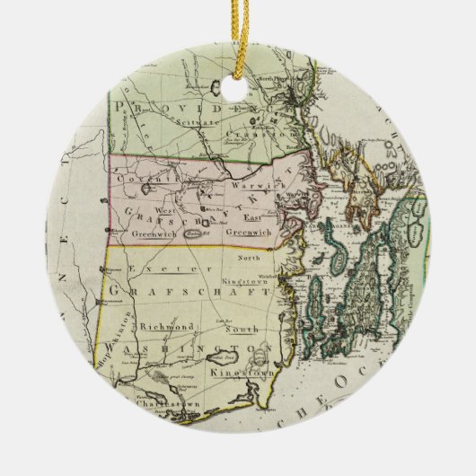 ロードアイランド(1797年)のヴィンテージの地図 セラミックオーナメント (正面)