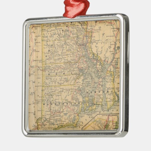ロードアイランド(1875年)のヴィンテージの地図 メタルオーナメント (左)