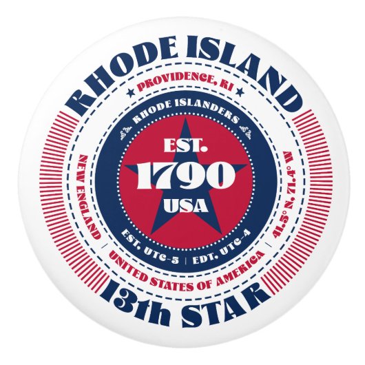 ロードアイランドUS州赤白青タイポグラフィ セラミックノブ (正面)