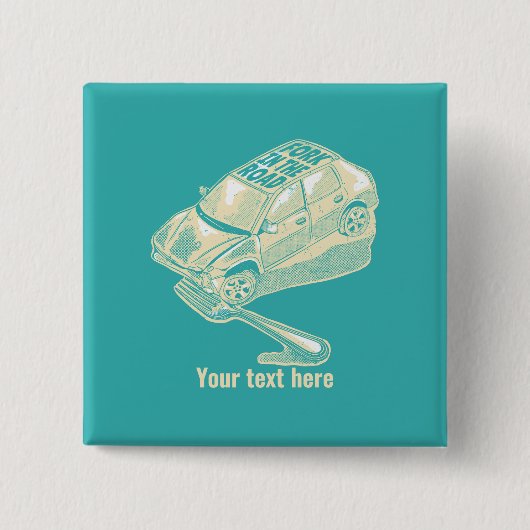 ロードカー事故でフォーク 缶バッジ (正面)