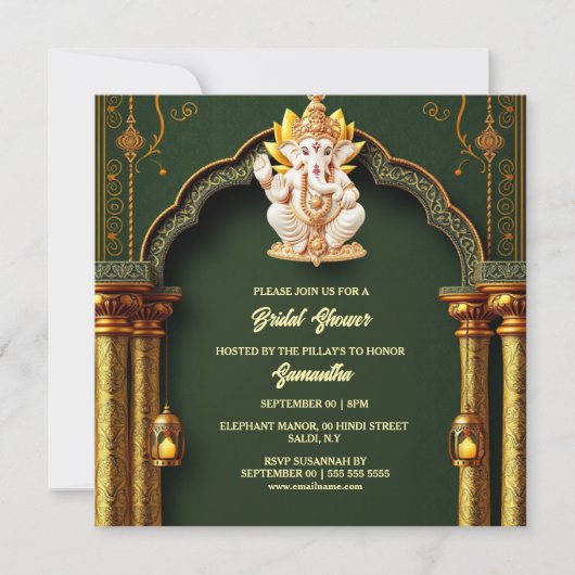 ロードガネッシュグリーン金ゴールドペイズリーエレガントアーチシック シーズンカード (正面)