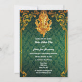 ロードガネッシュグリーン金ゴールドペイズリーラグジュアリーインディアン 招待状 (正面)