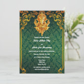 ロードガネッシュグリーン金ゴールドペイズリーラグジュアリーインディアン 招待状 (スタンド正面)