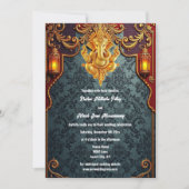 ロードガネッシュブルー金ゴールドラグジュアリーインディアン結婚ズ 招待状 (正面)