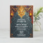 ロードガネッシュブルー金ゴールドラグジュアリーインディアン結婚ズ 招待状 (スタンド正面)