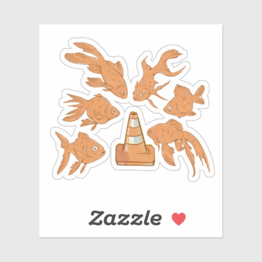 ロードコーンとオレンジ色の金魚 シール (シート)