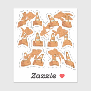 ロードコーンとオレンジ色の金魚 シール