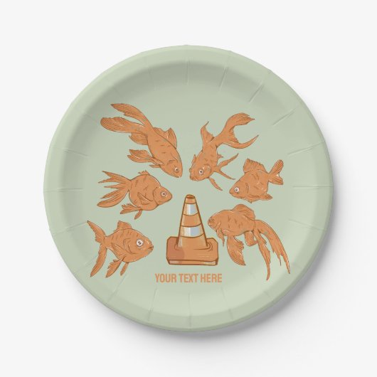 ロードコーンとオレンジ色の金魚 ペーパープレート (正面)