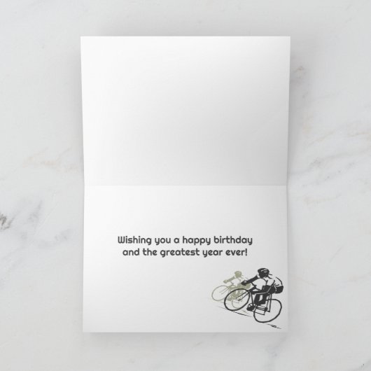 ロードサイクリストとレトロ日が差すことバイク誕生日 カード (内部)
