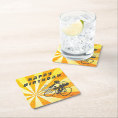 ロードサイクリストとレトロ日が差すことバイク誕生日 スクエアペーパーコースター (インサイチュ)