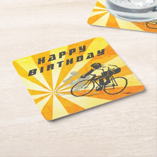 ロードサイクリストとレトロ日が差すことバイク誕生日 スクエアペーパーコースター (アングル)