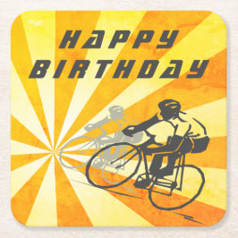 ロードサイクリストとレトロ日が差すことバイク誕生日 スクエアペーパーコースター