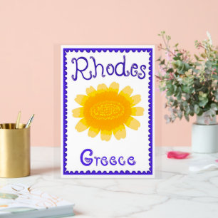 ロードスはっきりしたギリシャ開花ウッドトップウォールタペストリー アクリルサイン