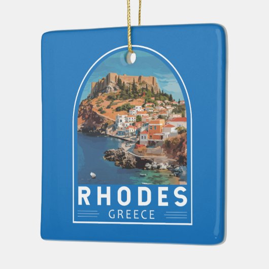 ロードスギリシャイラストレーショントラベルアートヴィンテージ セラミックオーナメント (左)