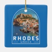 ロードスギリシャイラストレーショントラベルアートヴィンテージ セラミックオーナメント (裏面)